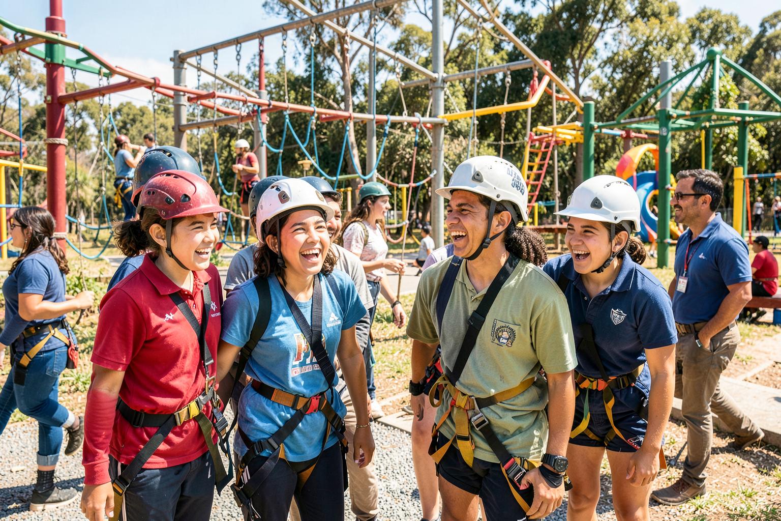 Egresados con equipo de seguridad en las actividades de King Park