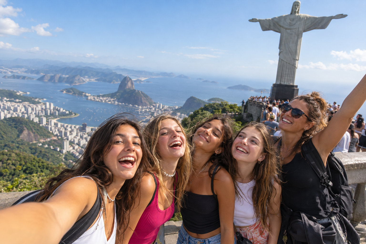 Grupo frente al Cristo Redentor