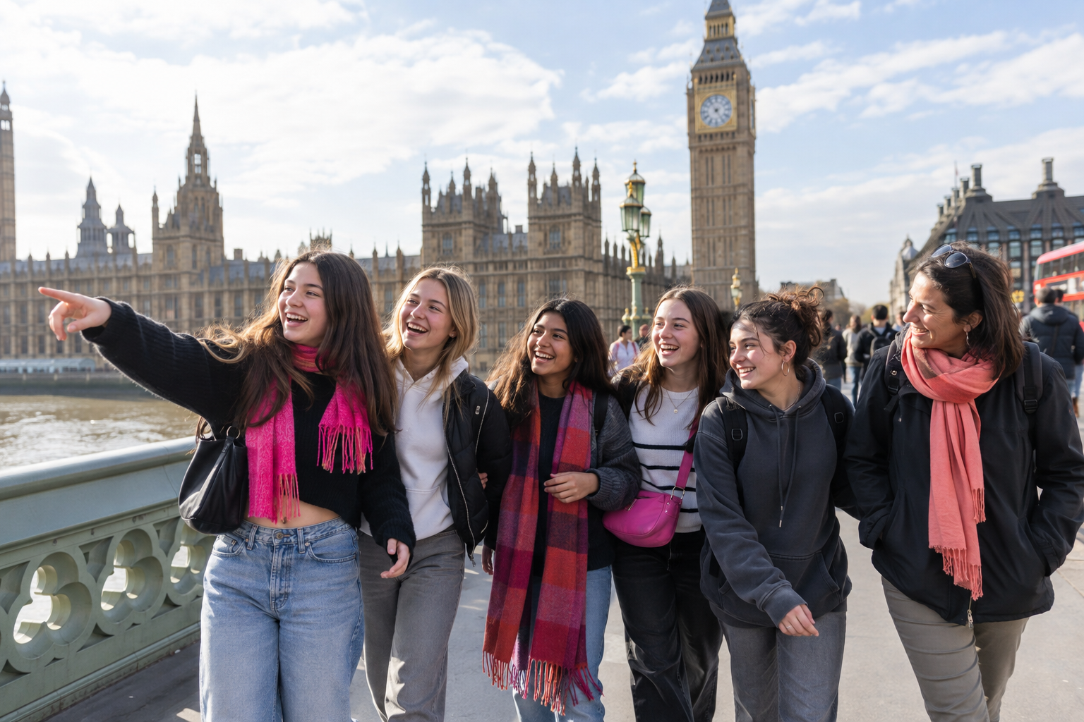 Grupo Be Fun durante el recorrido por Westminster frente al Big Ben