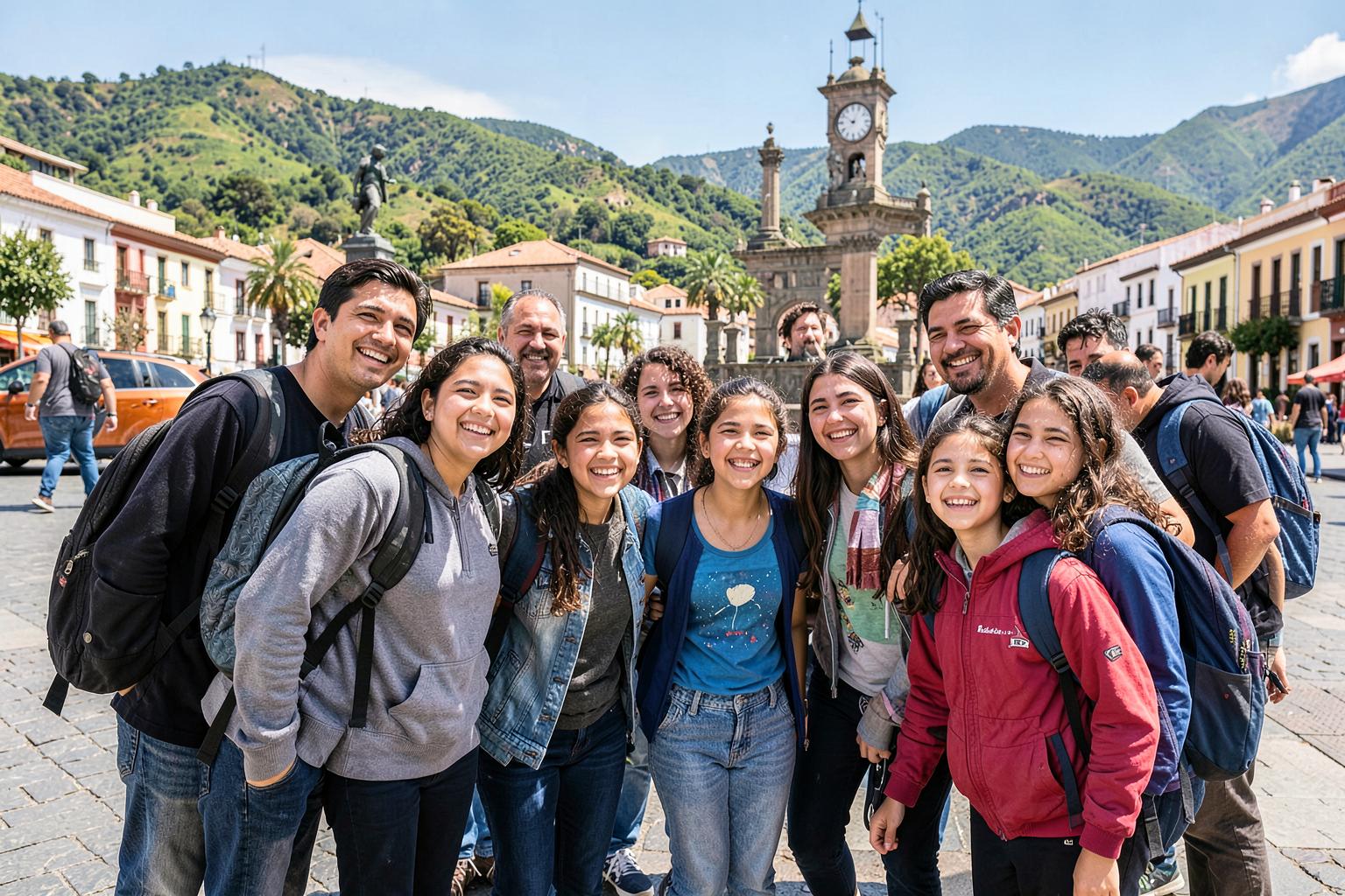 Grupo de egresados durante el city tour por Carlos Paz