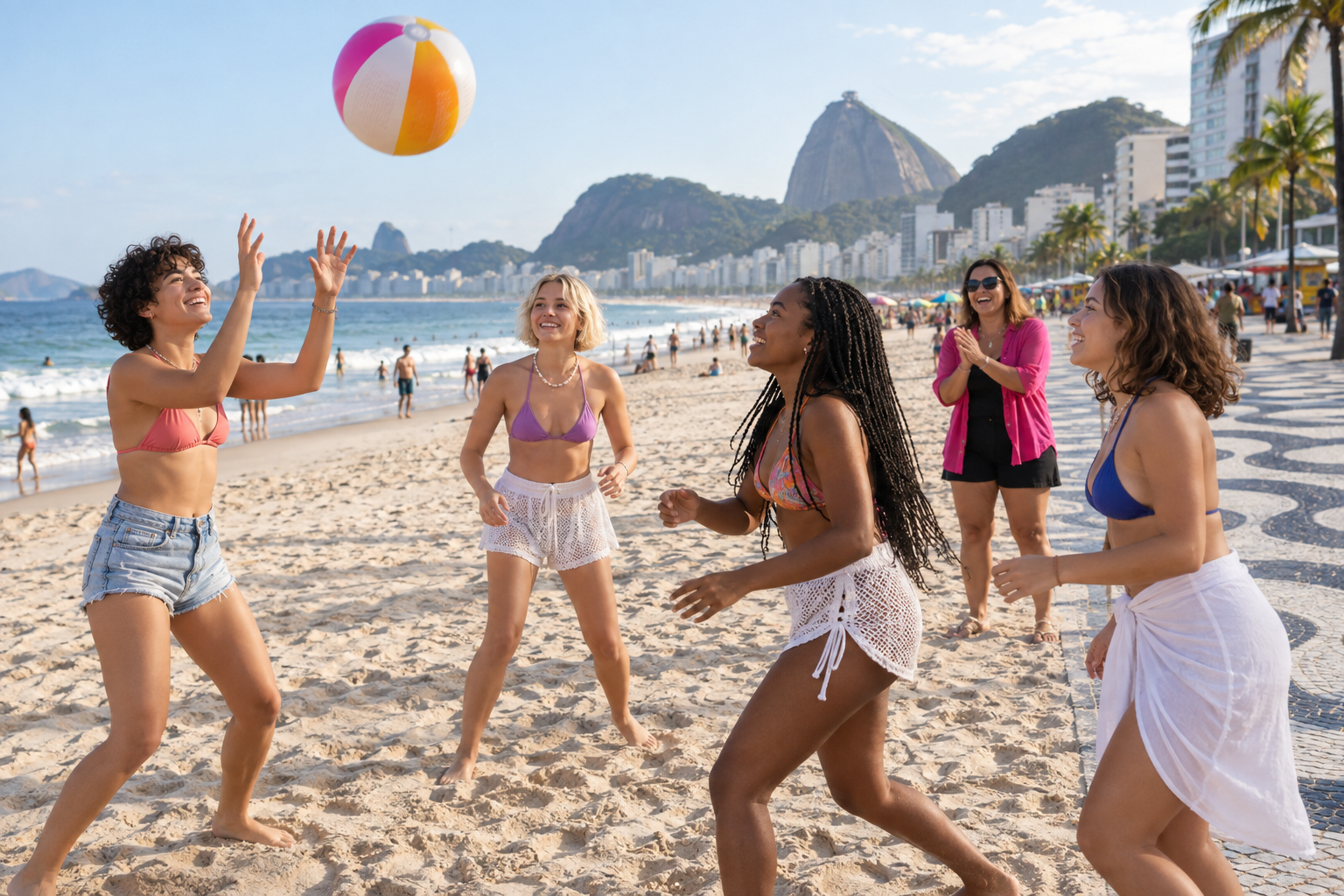Grupo jugando en la playa de Copacabana