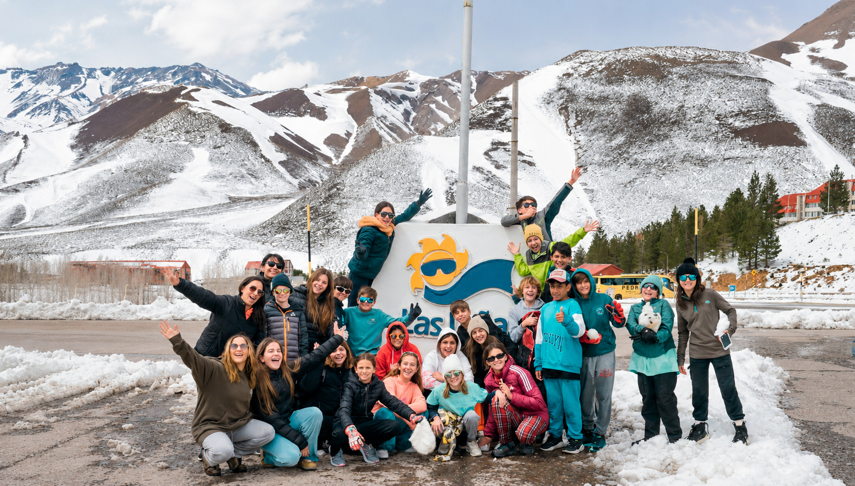 Grupo de alumnos Be Fun en la nieve