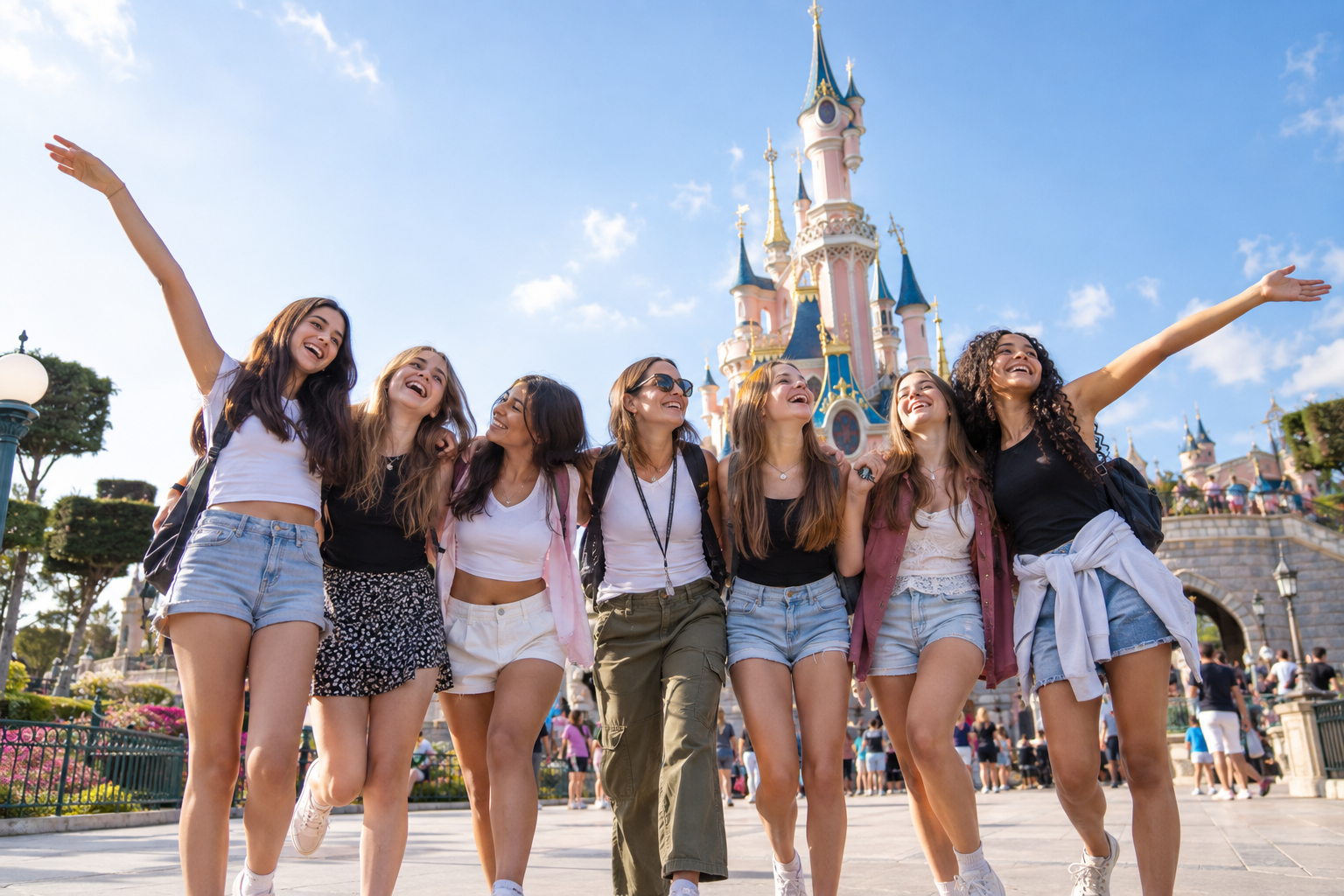 Grupo Be Fun frente al castillo de Disneyland París